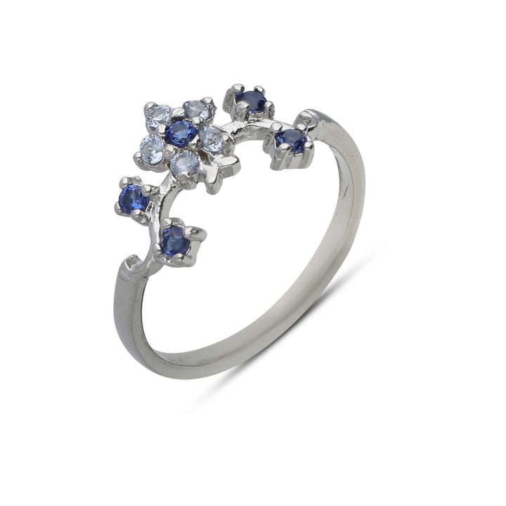 Flower series ring set with blue crystal stones