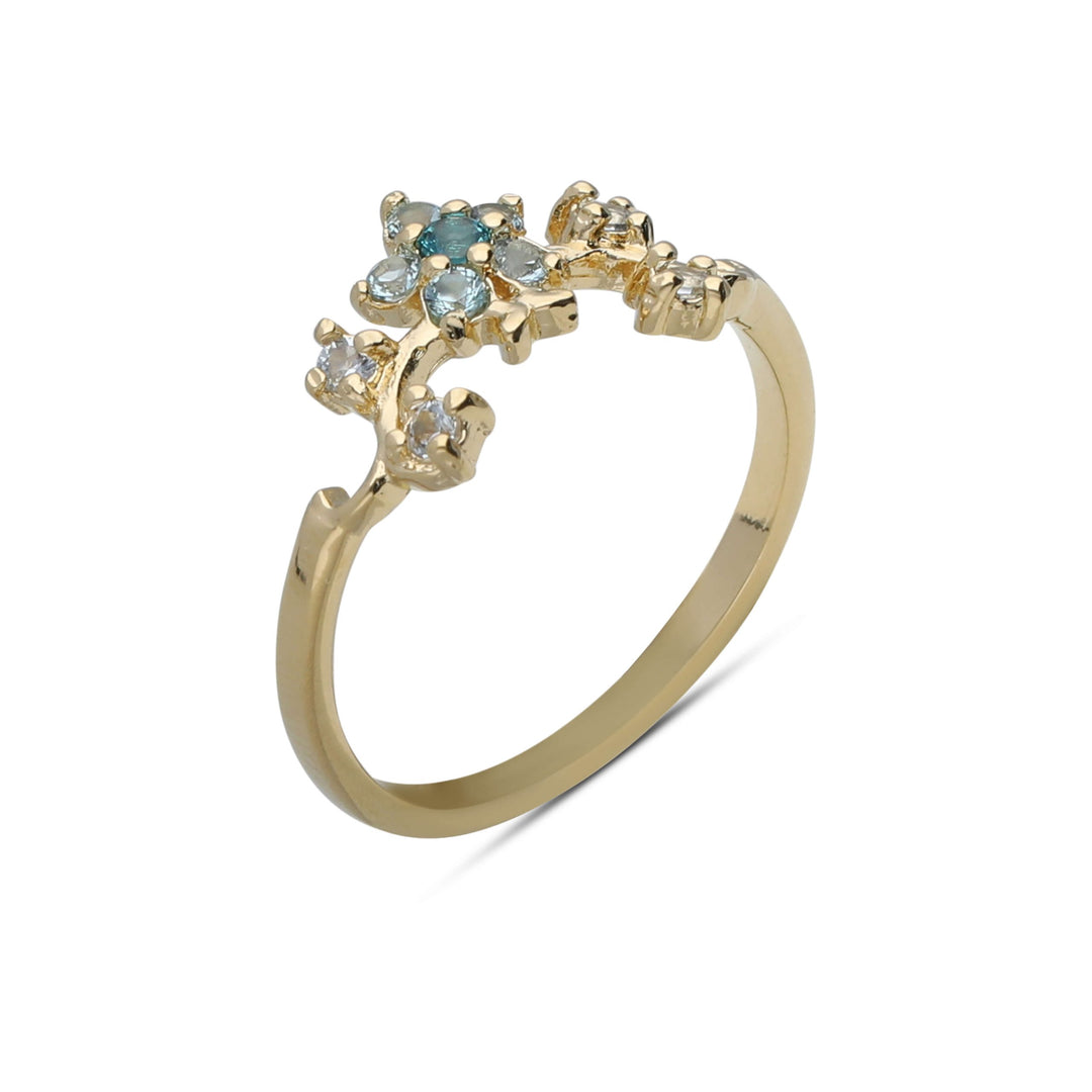Flower series ring studded with turquoise crystal stones