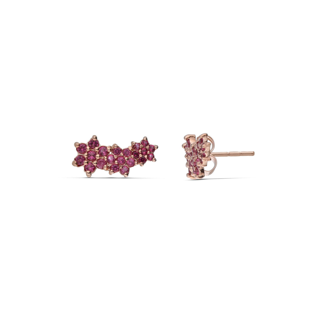The three flower earrings ruby ​​crystal stones