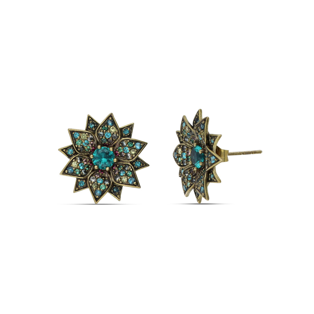 Amaryllis stud earrings studded with colored crystal stones