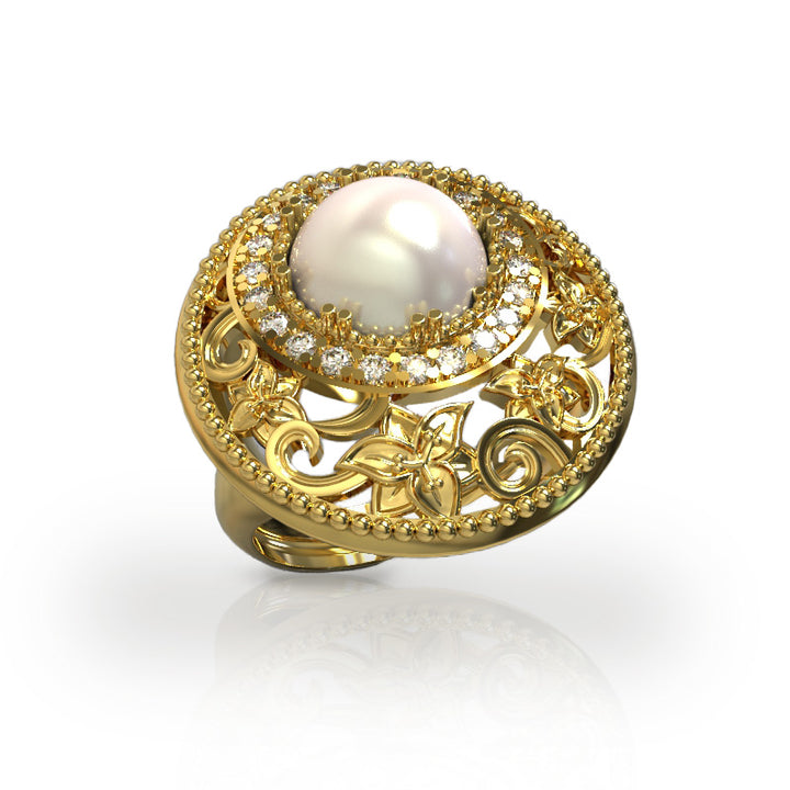 Gold ring with flower decorations