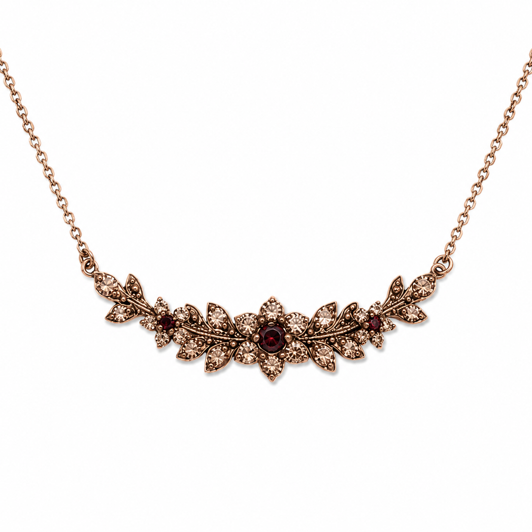 Medium Cream Garnet Flowering Branch Necklace