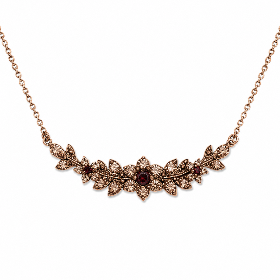 Medium Cream Garnet Flowering Branch Necklace