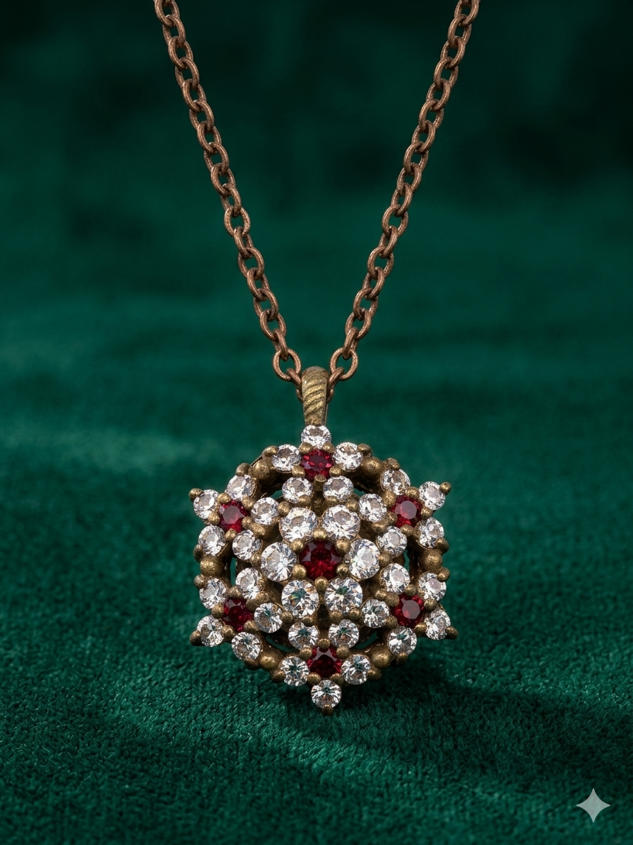 Angel necklace studded with cream garnet colored crystals