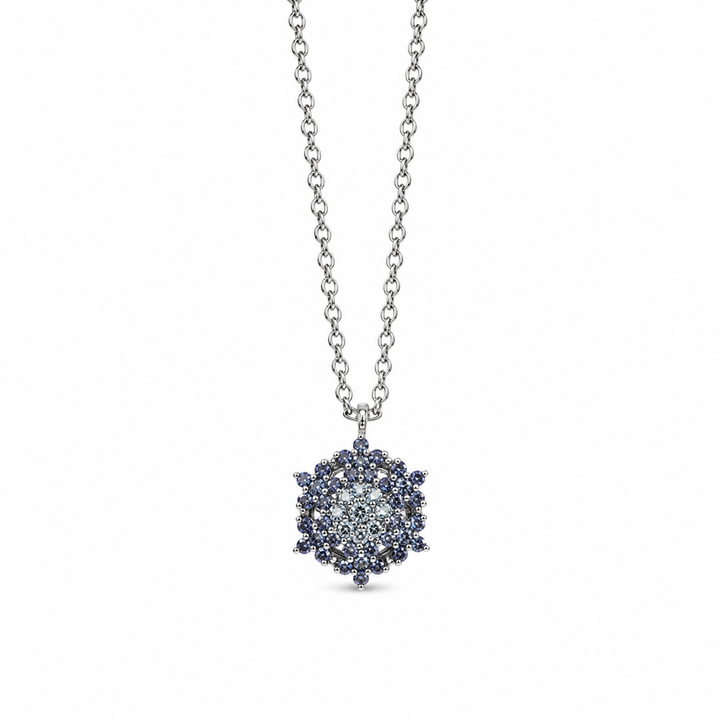 Angel necklace studded with blue crystal stones