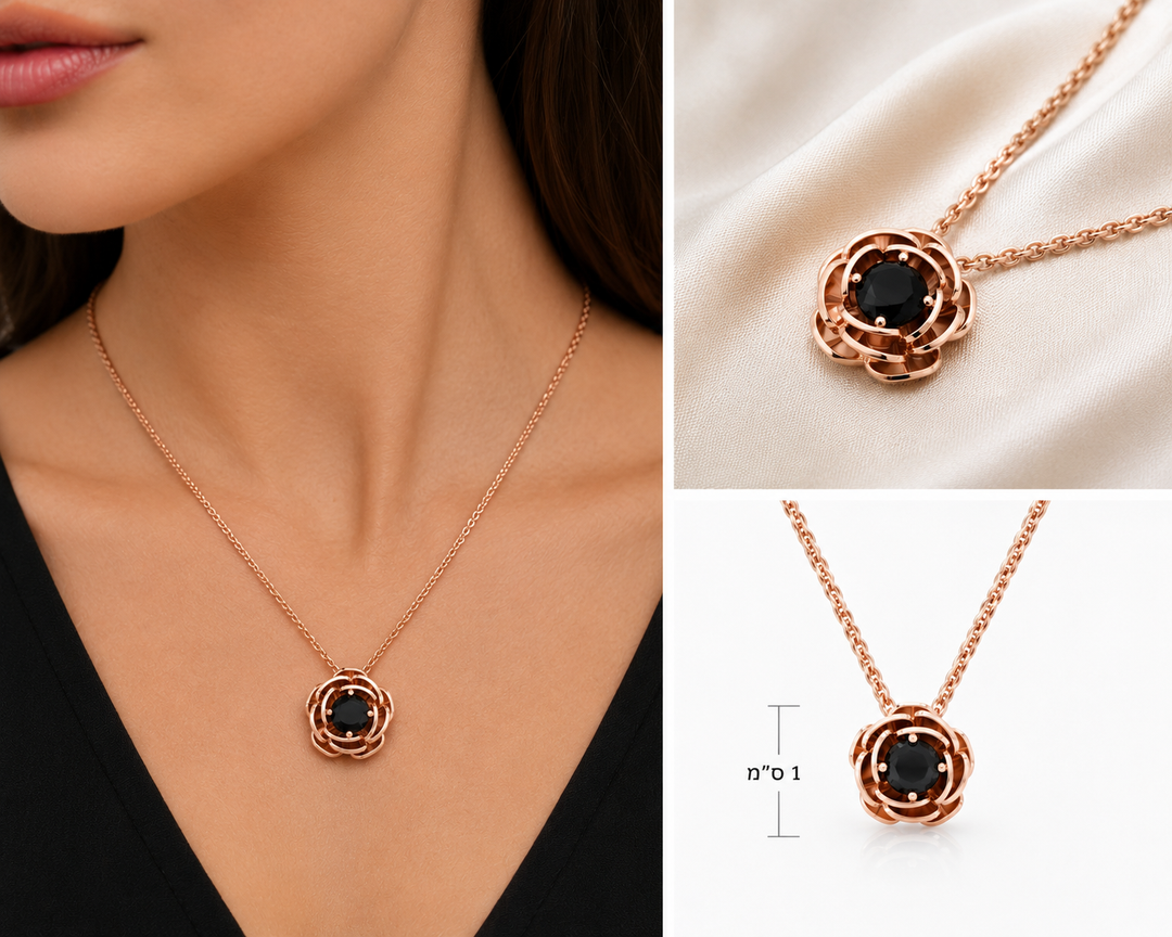 Rose gold plated rose gold necklace studded with black zircon