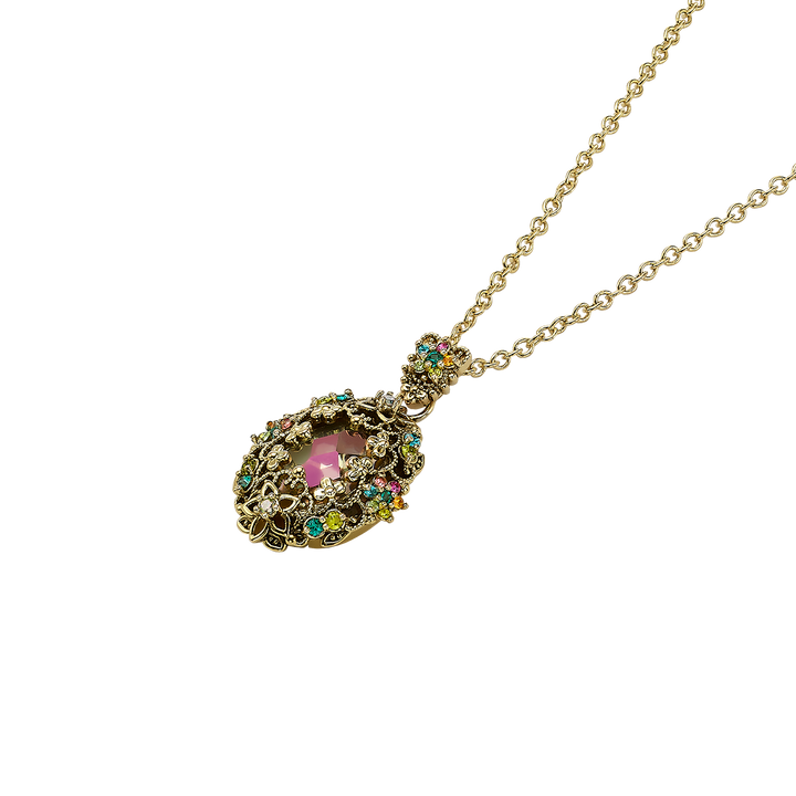 שרשרת מוזהבת בציפוי 18K עם תיליון אובלי עם זרקונים צבעוניים M Heritage