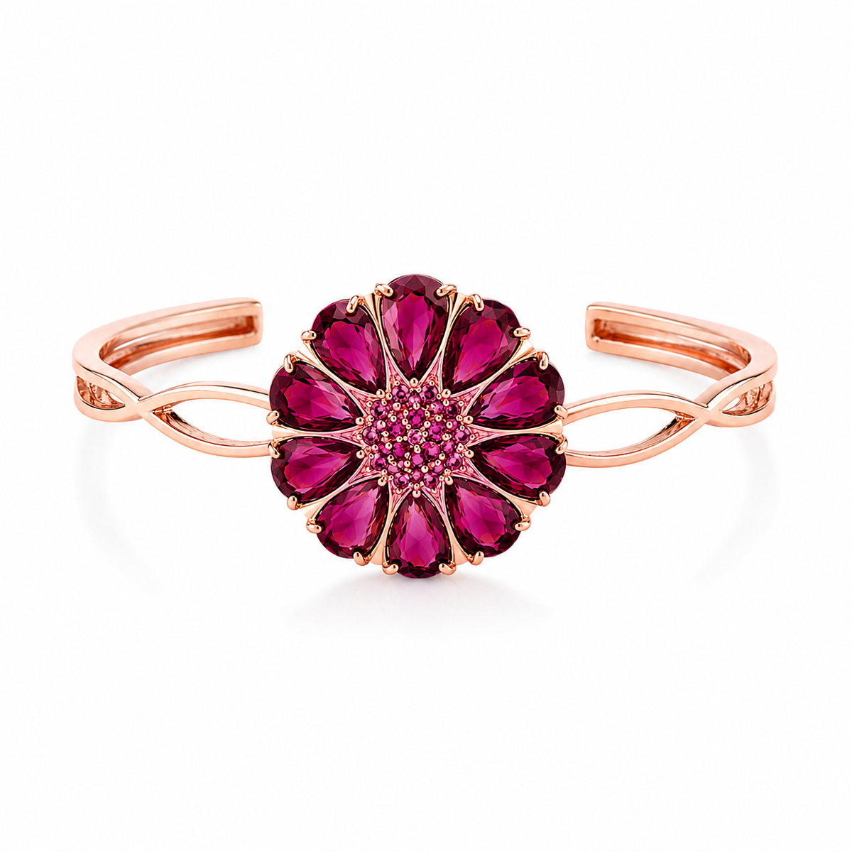 Bengal drop flower bracelet inlaid with ruby colored crystal stones