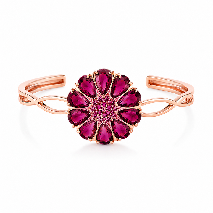 Bengal drop flower bracelet inlaid with ruby colored crystal stones