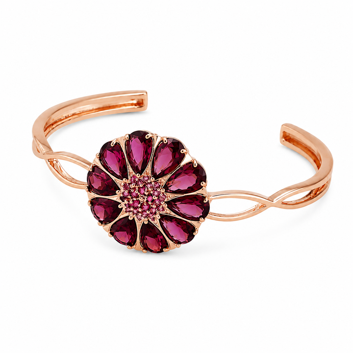 Bengal drop flower bracelet inlaid with ruby colored crystal stones