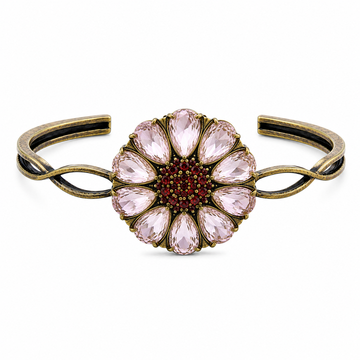 Bengal drop flower bracelet inlaid with cristall stones in cream gent color