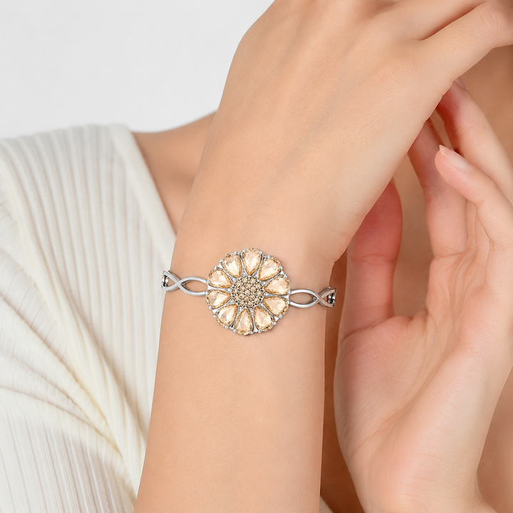 Bengal drop flower bracelet inlaid with champagne colored crystal stones