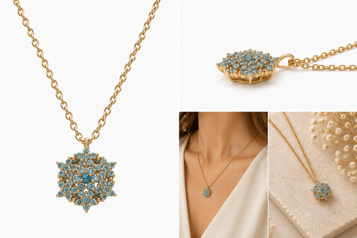 Angel necklace studded with turquoise crystal stones