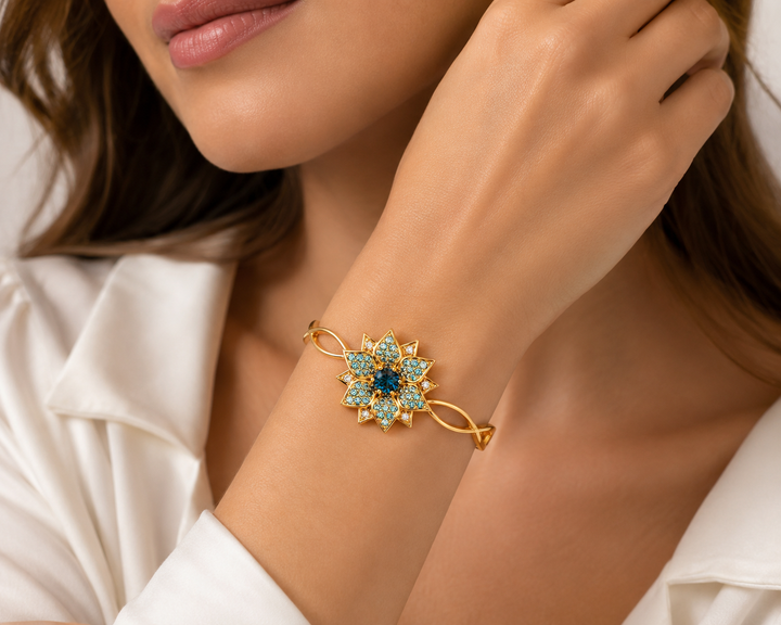 Bengal amaryllis bracelet studded with turquoise crystal stones