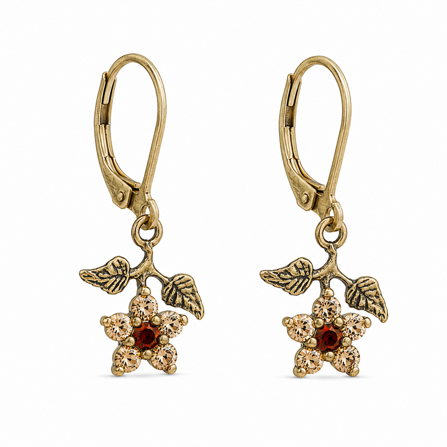Floating leaf earrings studded with colorful crystal stones