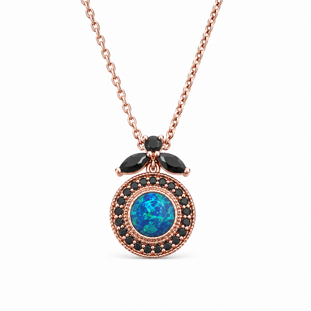 Nostalgia necklace studded with zircons and opal