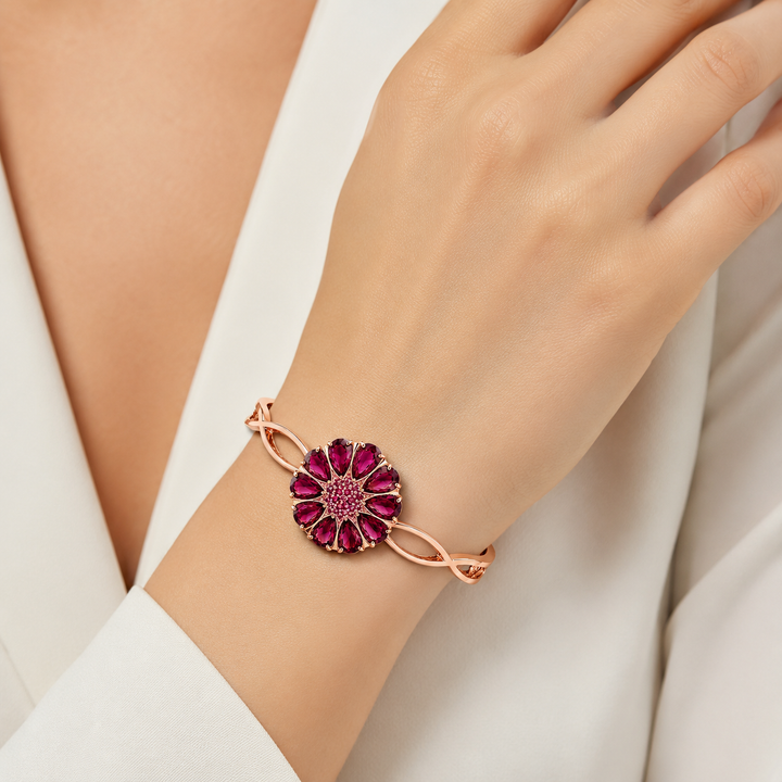 Bengal drop flower bracelet inlaid with ruby colored crystal stones