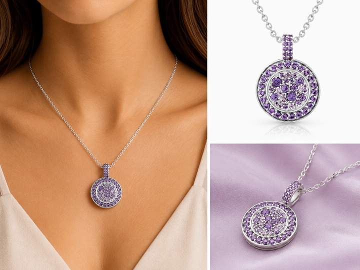 Colorful sequence necklace studded with purple crystal stones