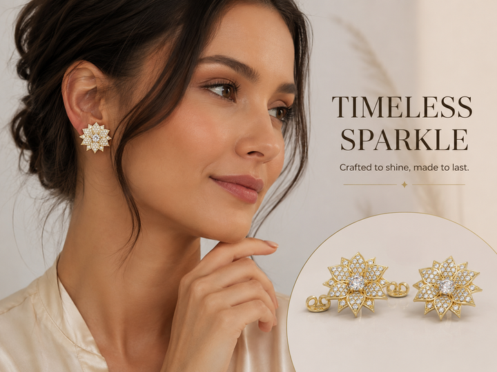 Amaryllis studded earrings studded with zircons