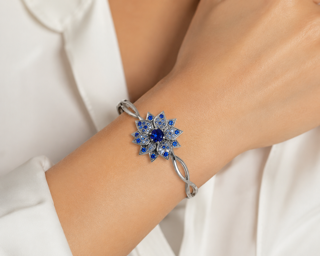 Bengal amaryllis bracelet studded with blue crystal stones