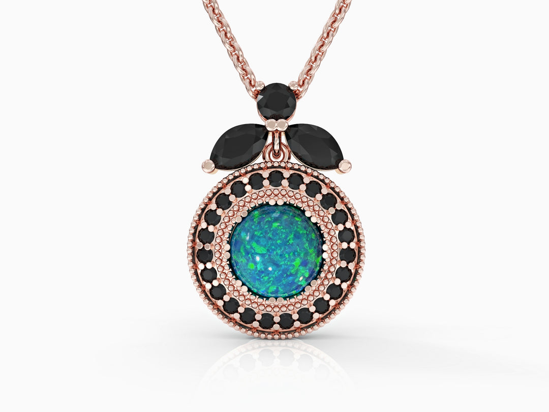 Nostalgia necklace studded with zircons and opal