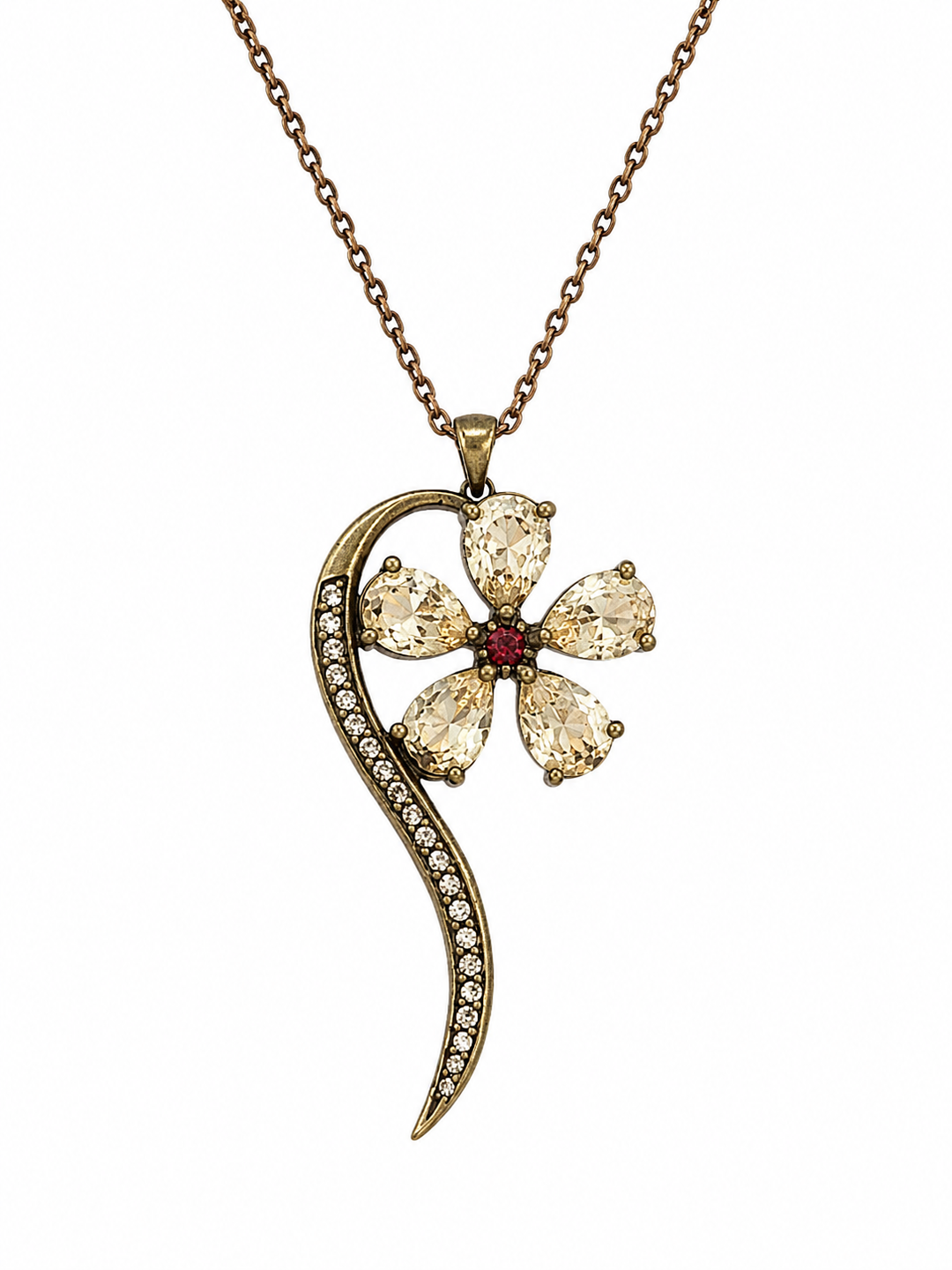 Wish flower necklace inlaid with cream garnet colored crystals