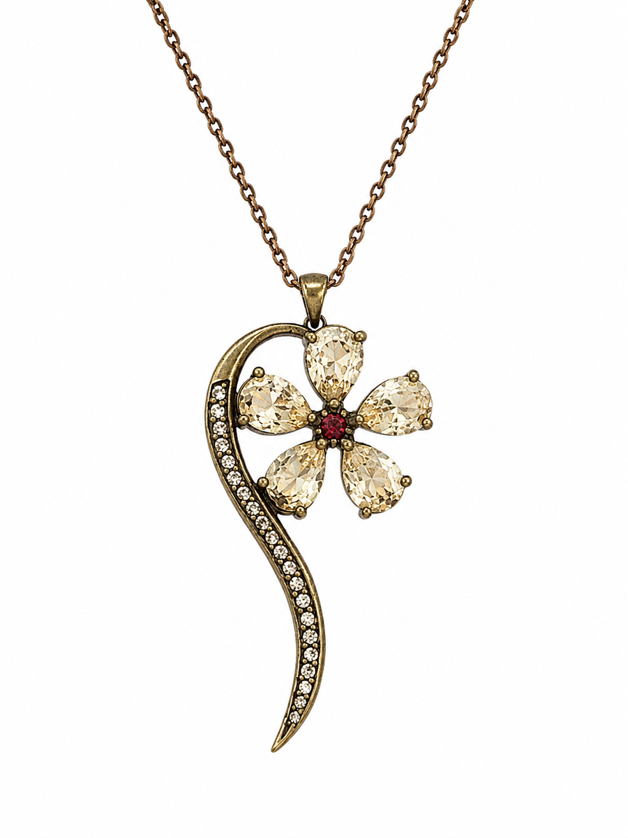 Wish flower necklace inlaid with cream garnet colored crystals
