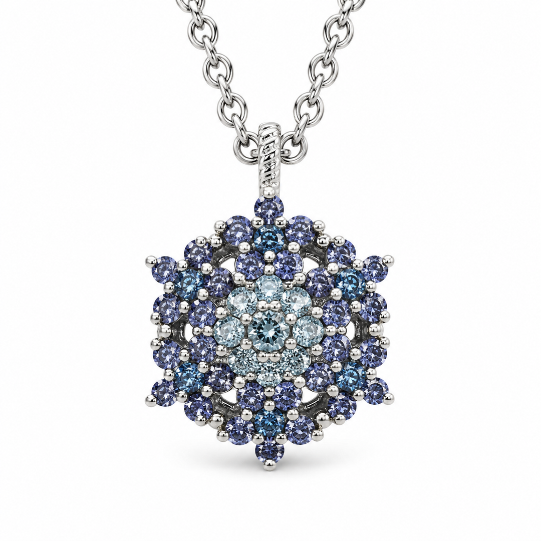 Angel necklace studded with blue crystal stones