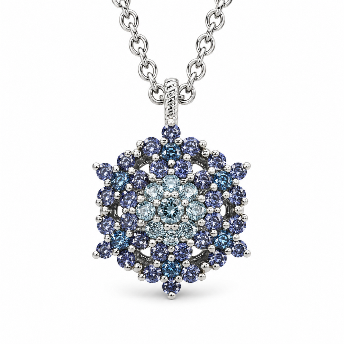 Angel necklace studded with blue crystal stones