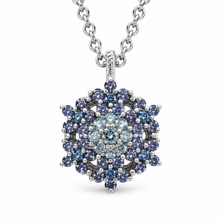 Angel necklace studded with blue crystal stones