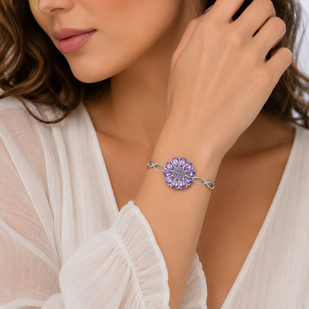 Bengal drop flower bracelet inlaid with purple crystal stones