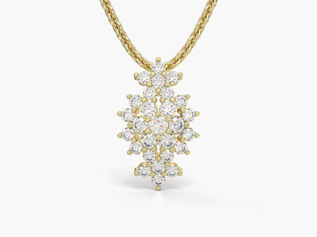 A flowery rhombus necklace studded with zircons