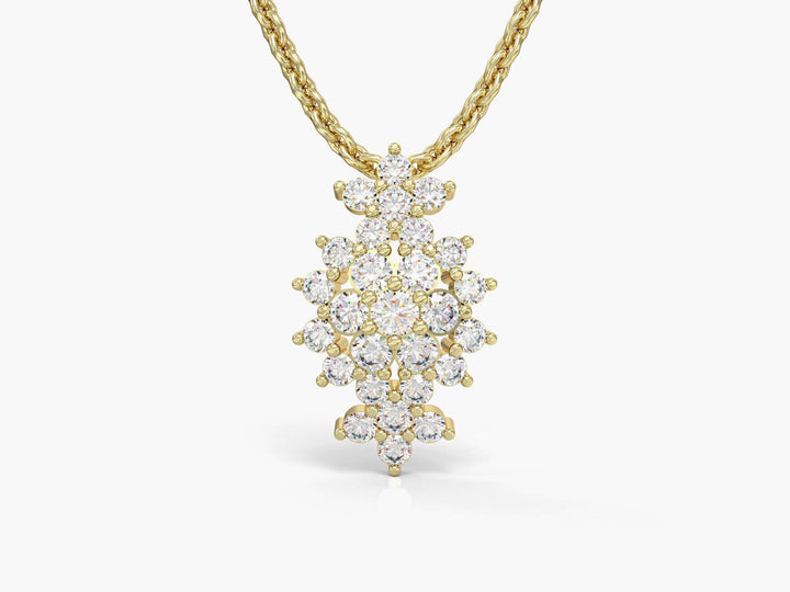 A flowery rhombus necklace studded with zircons