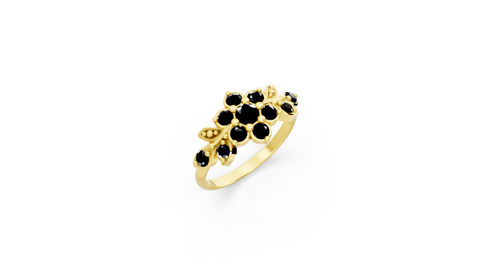 A short flowering branch ring studded with zircons