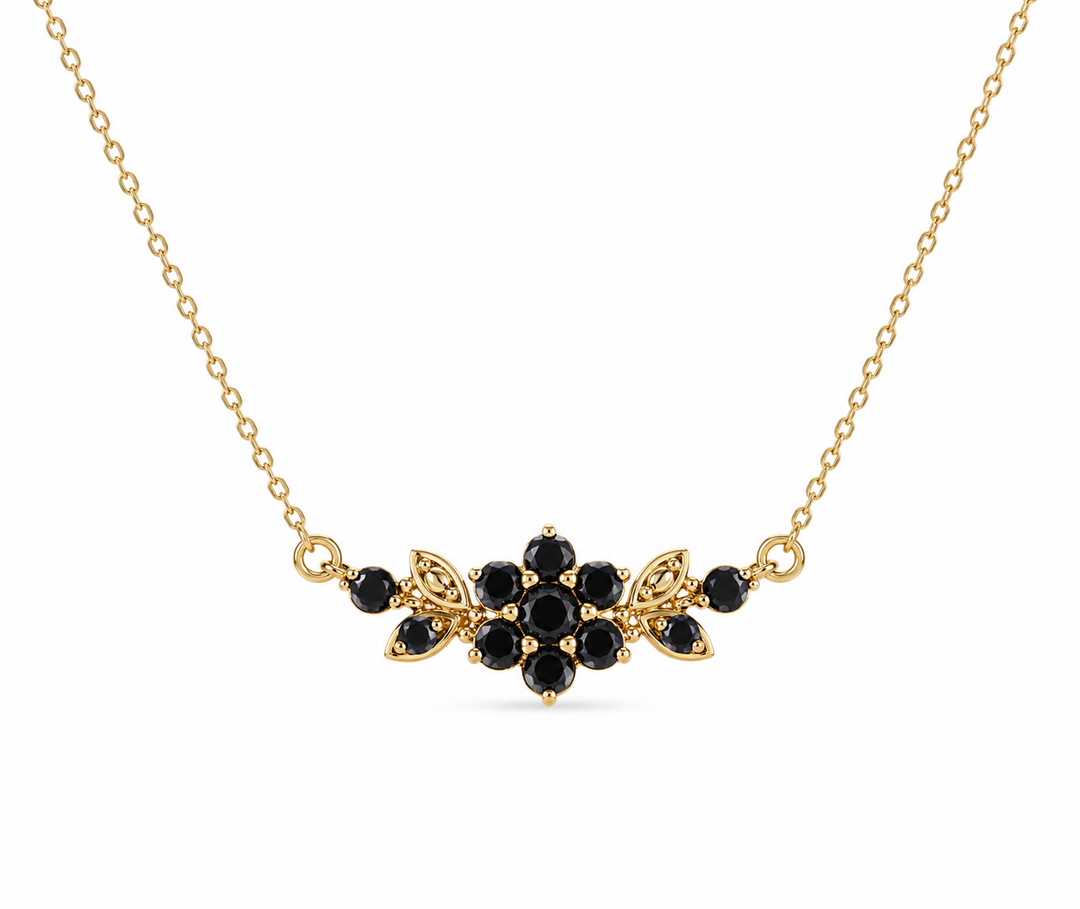 A short flowering branch necklace studded with zircons