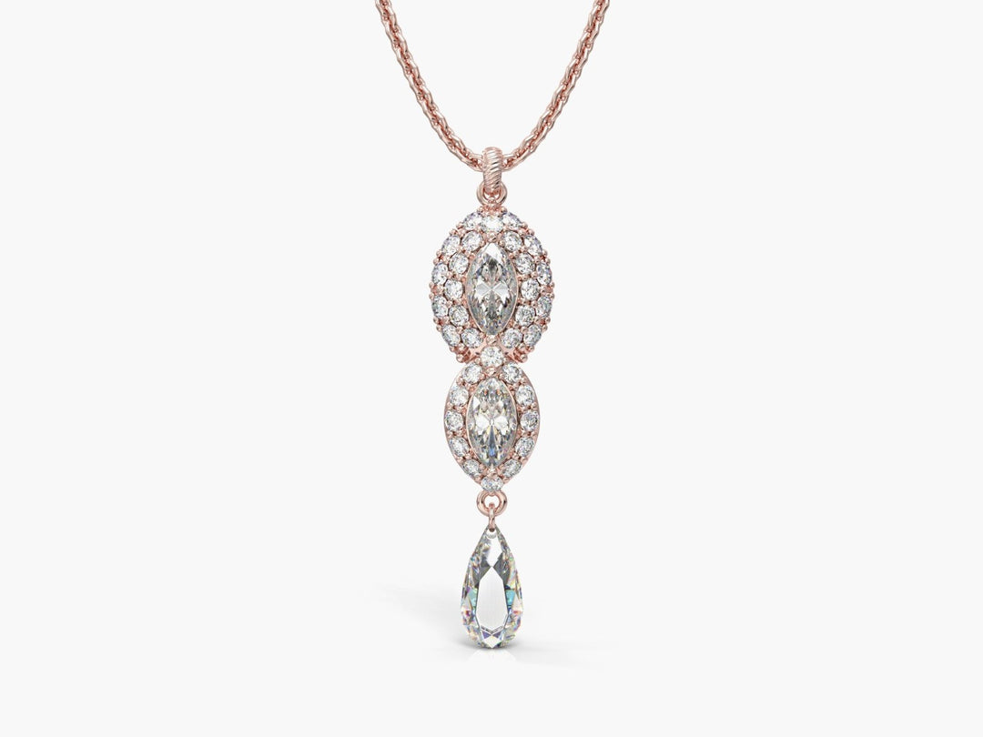 An eye necklace studded with zircons in the shape of a marquise