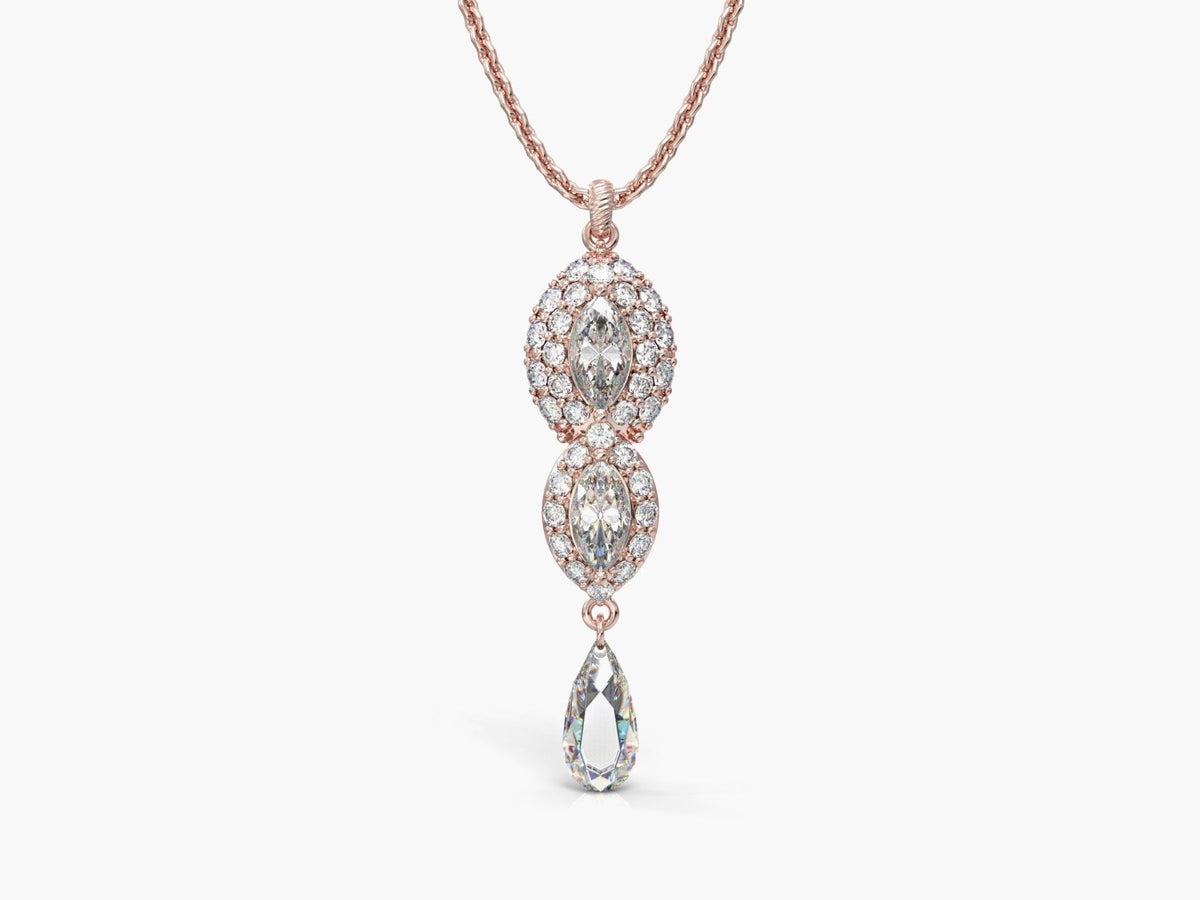 An eye necklace studded with zircons in the shape of a marquise