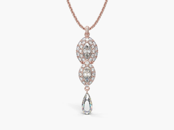 An eye necklace studded with zircons in the shape of a marquise
