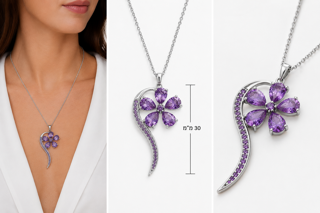 Wish flower necklace studded with purple crystal stones