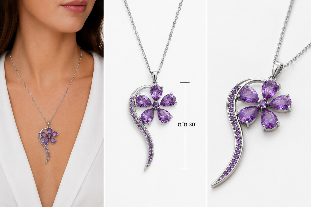 Wish flower necklace studded with purple crystal stones