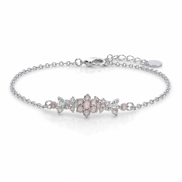 A medium flowering branch bracelet studded with champagne colored crystal stones