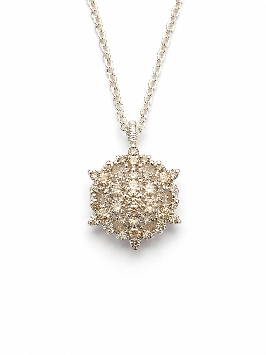 Angel necklace studded with champagne crystal stones
