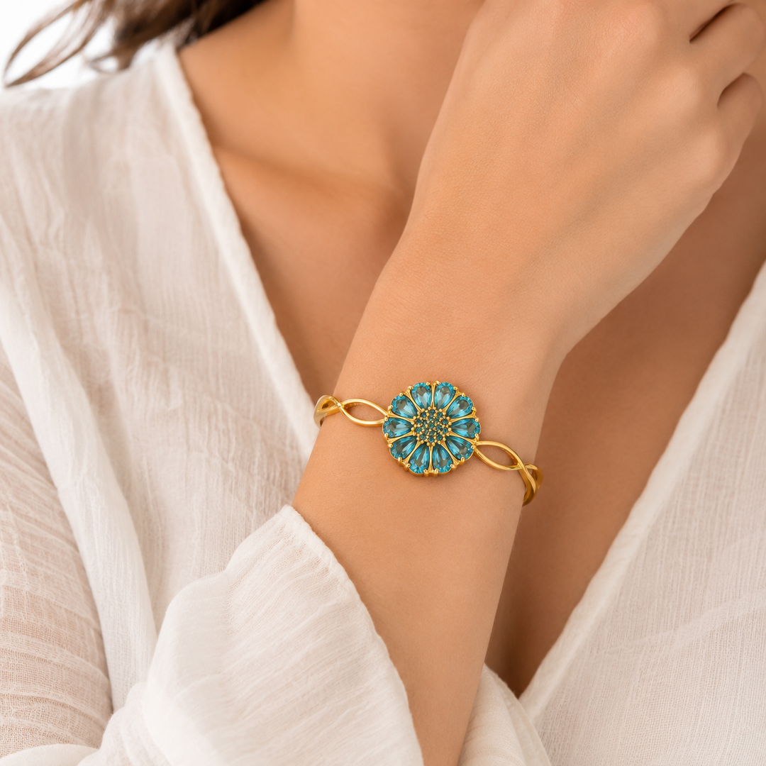 Bengal drop flower bracelet inlaid with turquoise crystal stones