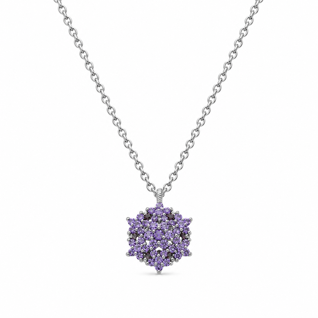 Angel necklace studded with purple crystal stones