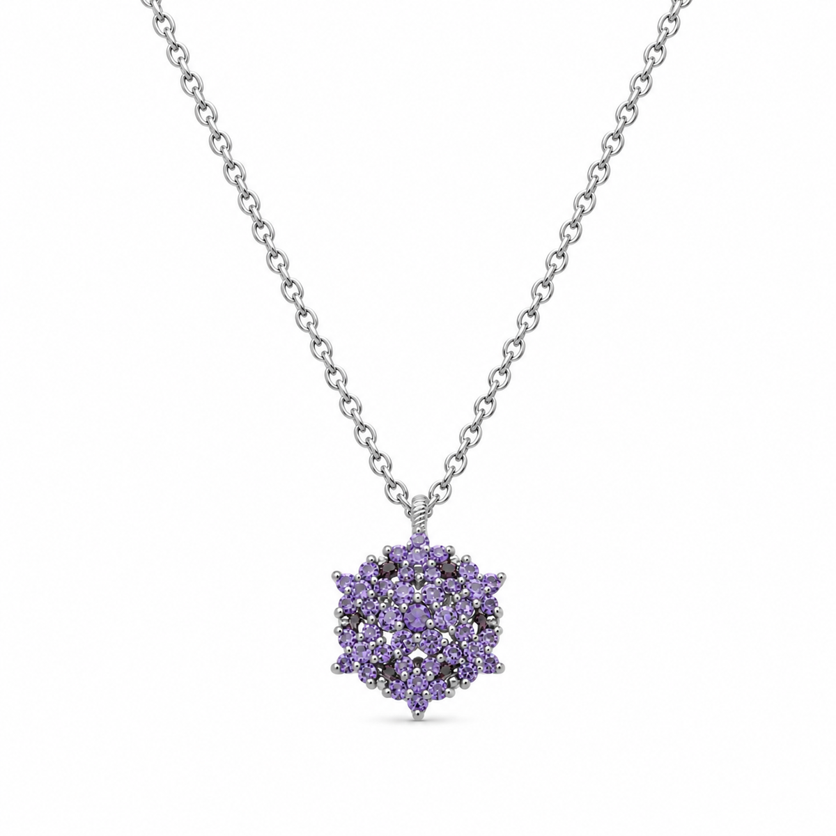 Angel necklace studded with purple crystal stones