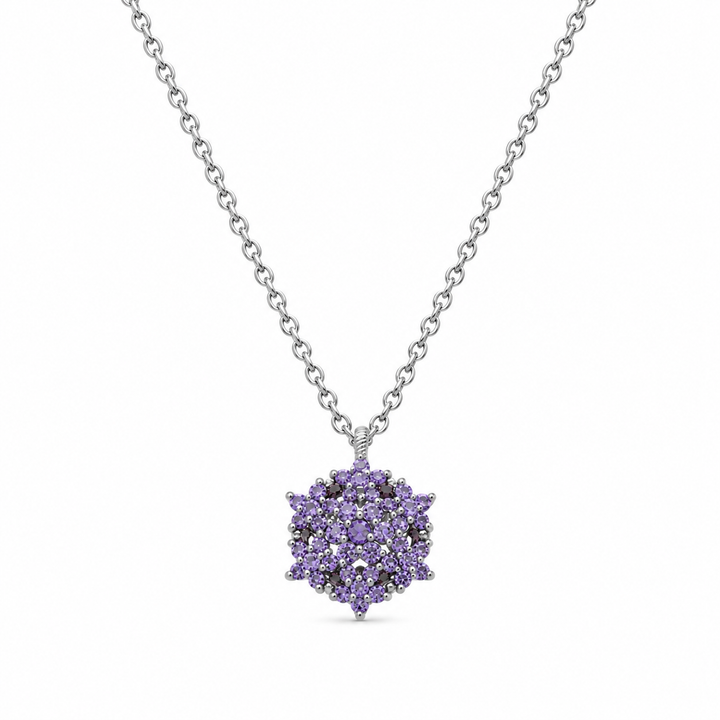 Angel necklace studded with purple crystal stones