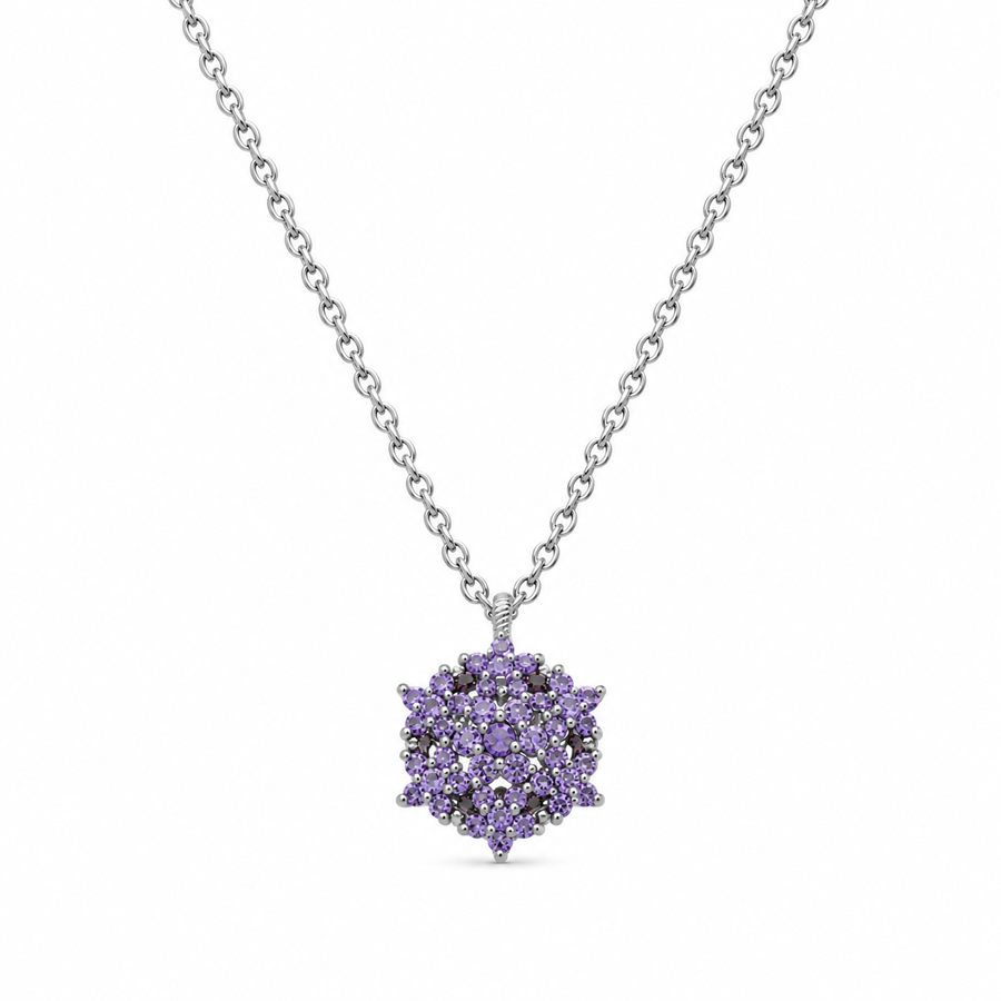 Angel necklace studded with purple crystal stones