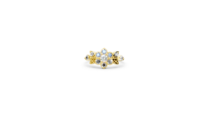 A short flowering branch ring studded with zircons