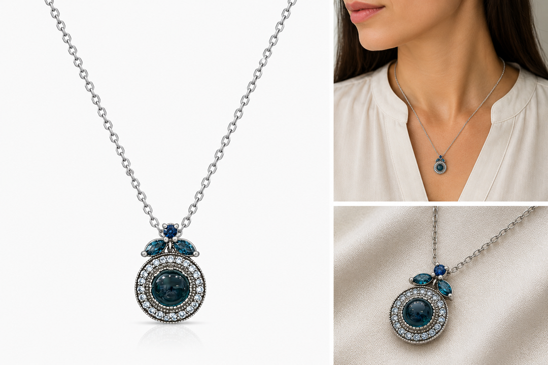 Nostalgia necklace studded with turquoise crystal stones