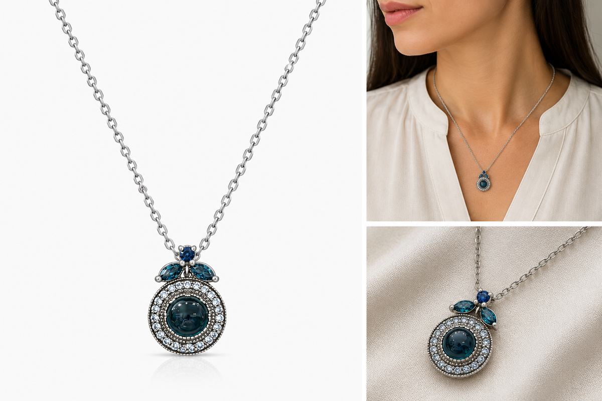 Nostalgia necklace studded with turquoise crystal stones